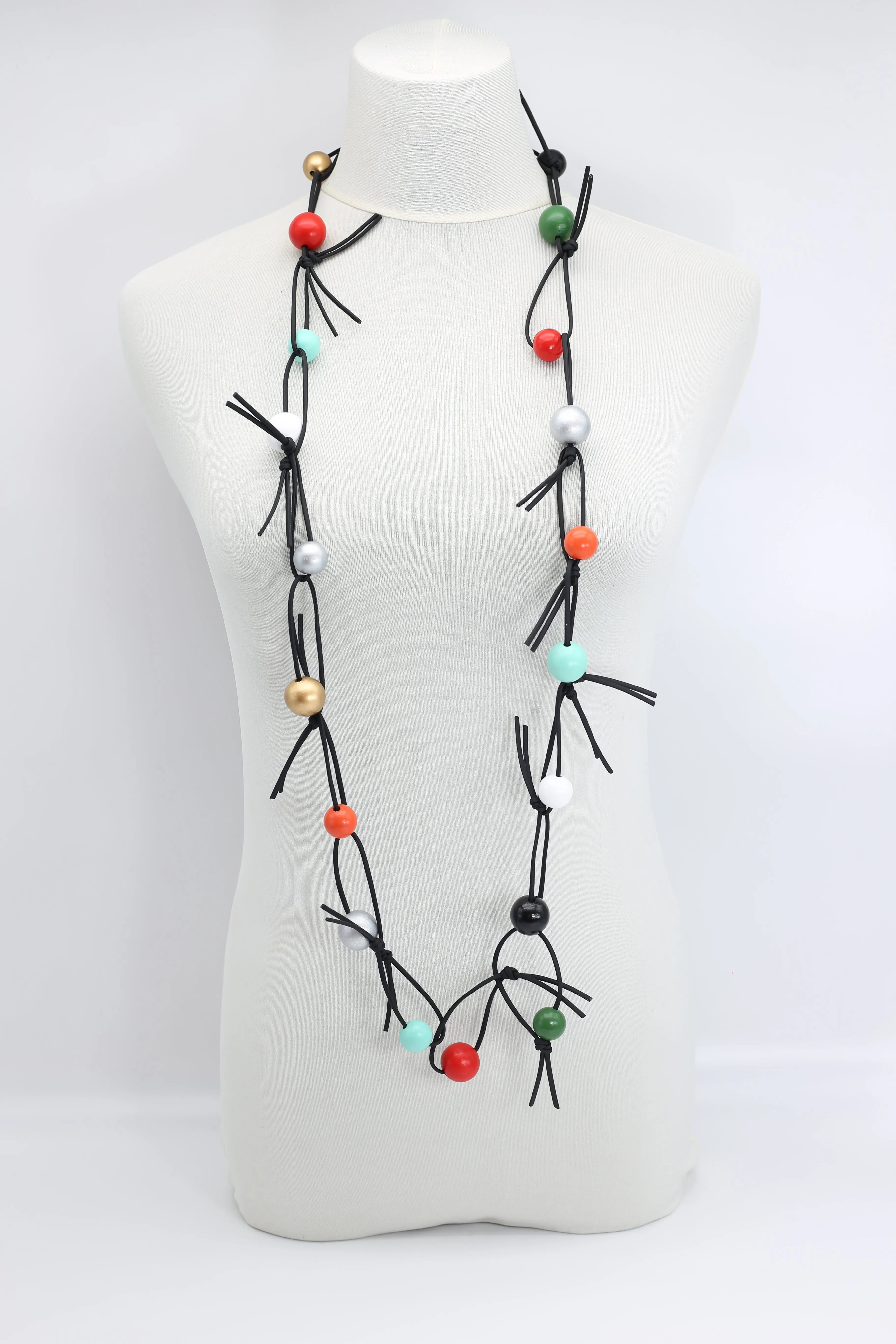 Round Beads on Leatherette Chain Necklace