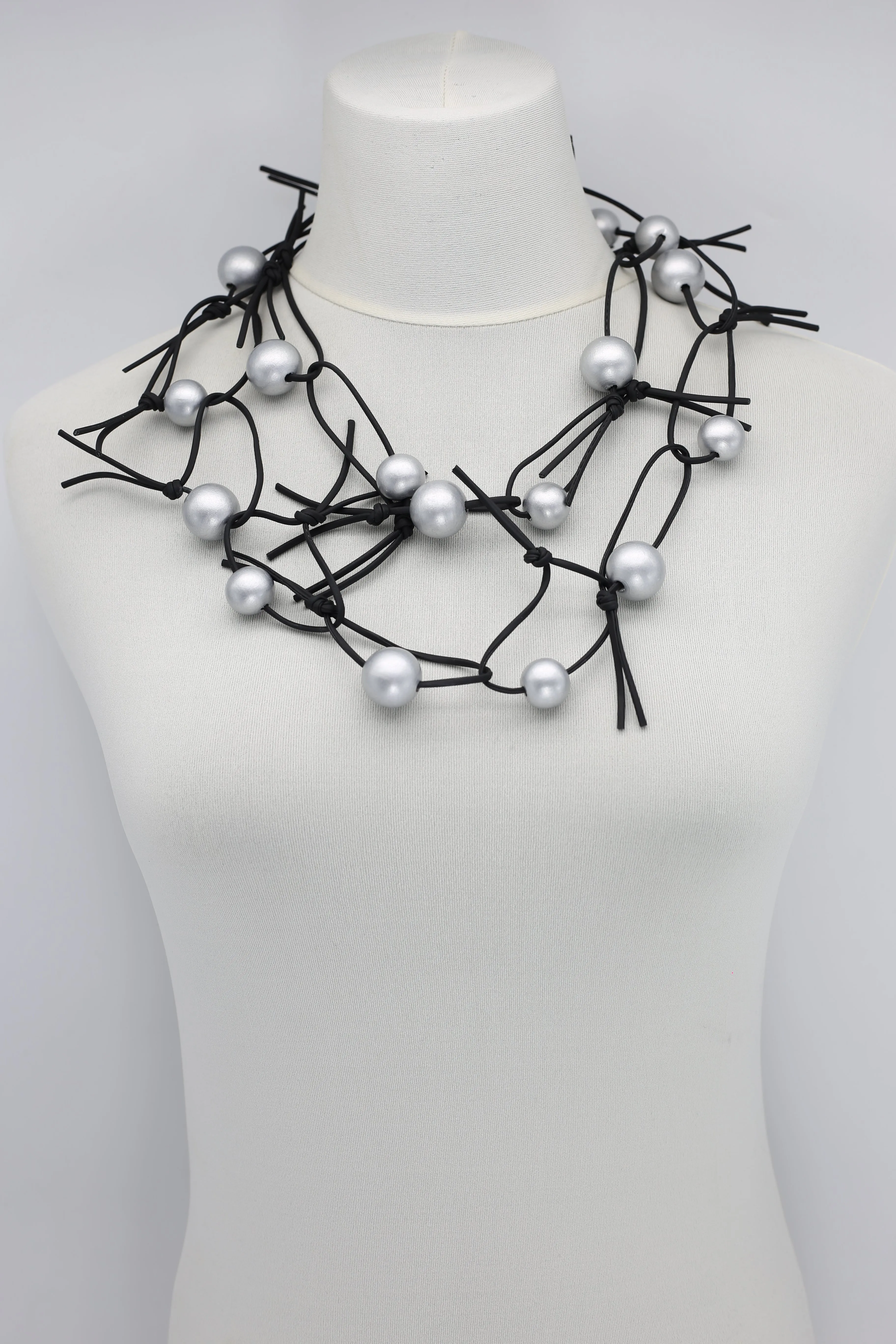 Round Beads on Leatherette Chain Necklace