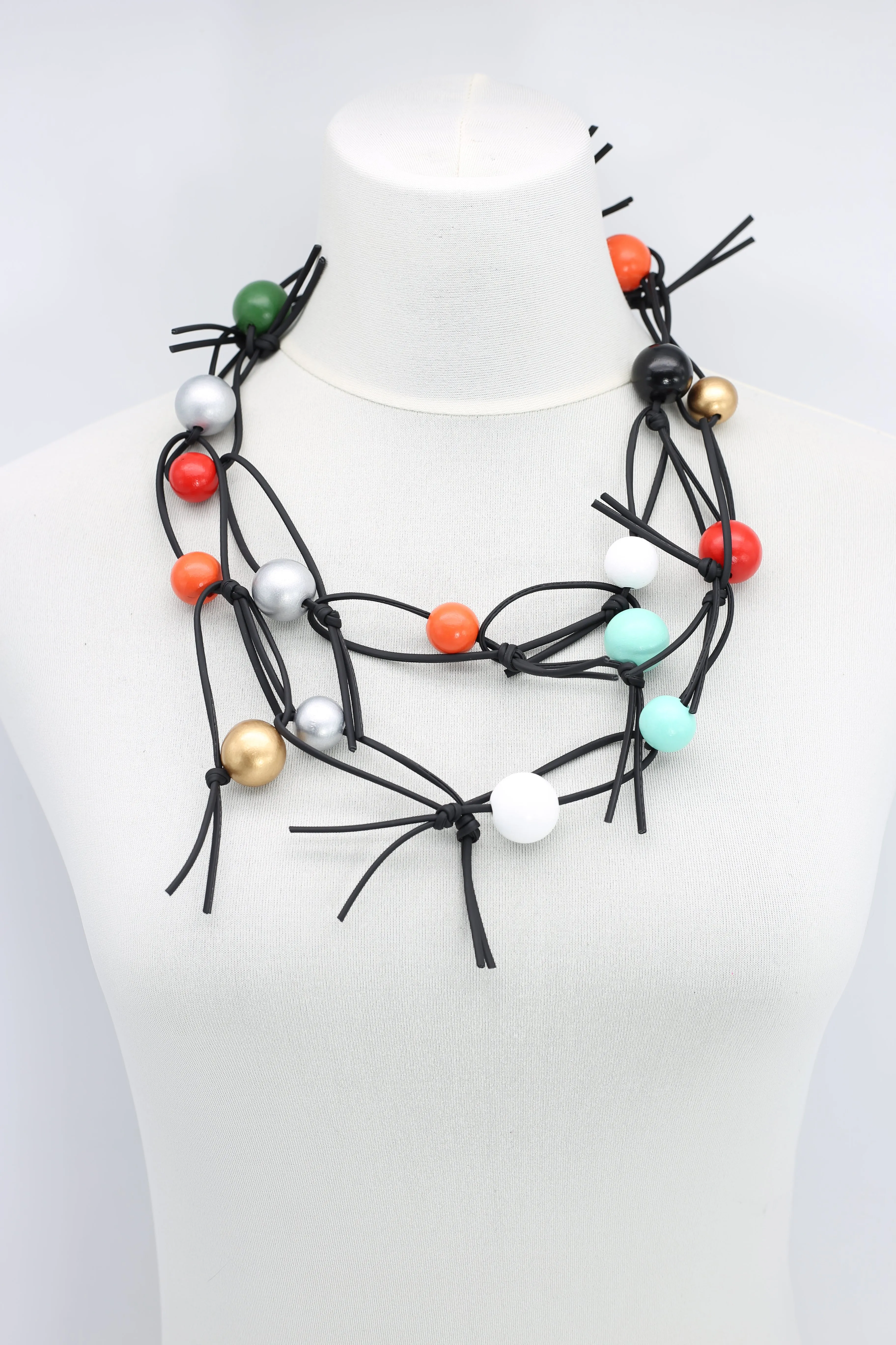Round Beads on Leatherette Chain Necklace