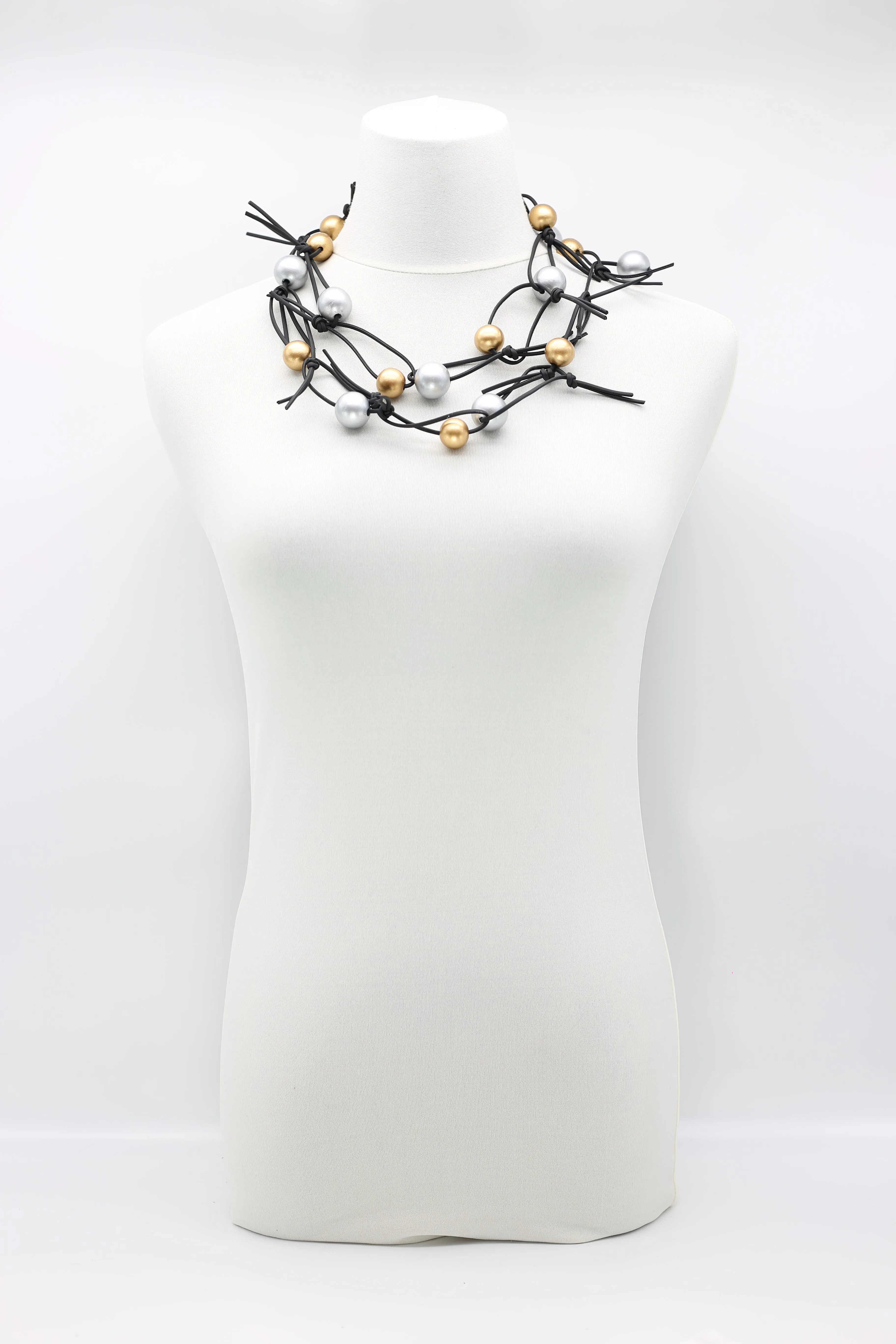Round Beads on Leatherette Chain Necklace
