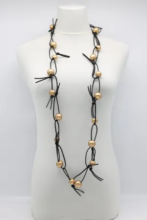 Round Beads on Leatherette Chain Necklace