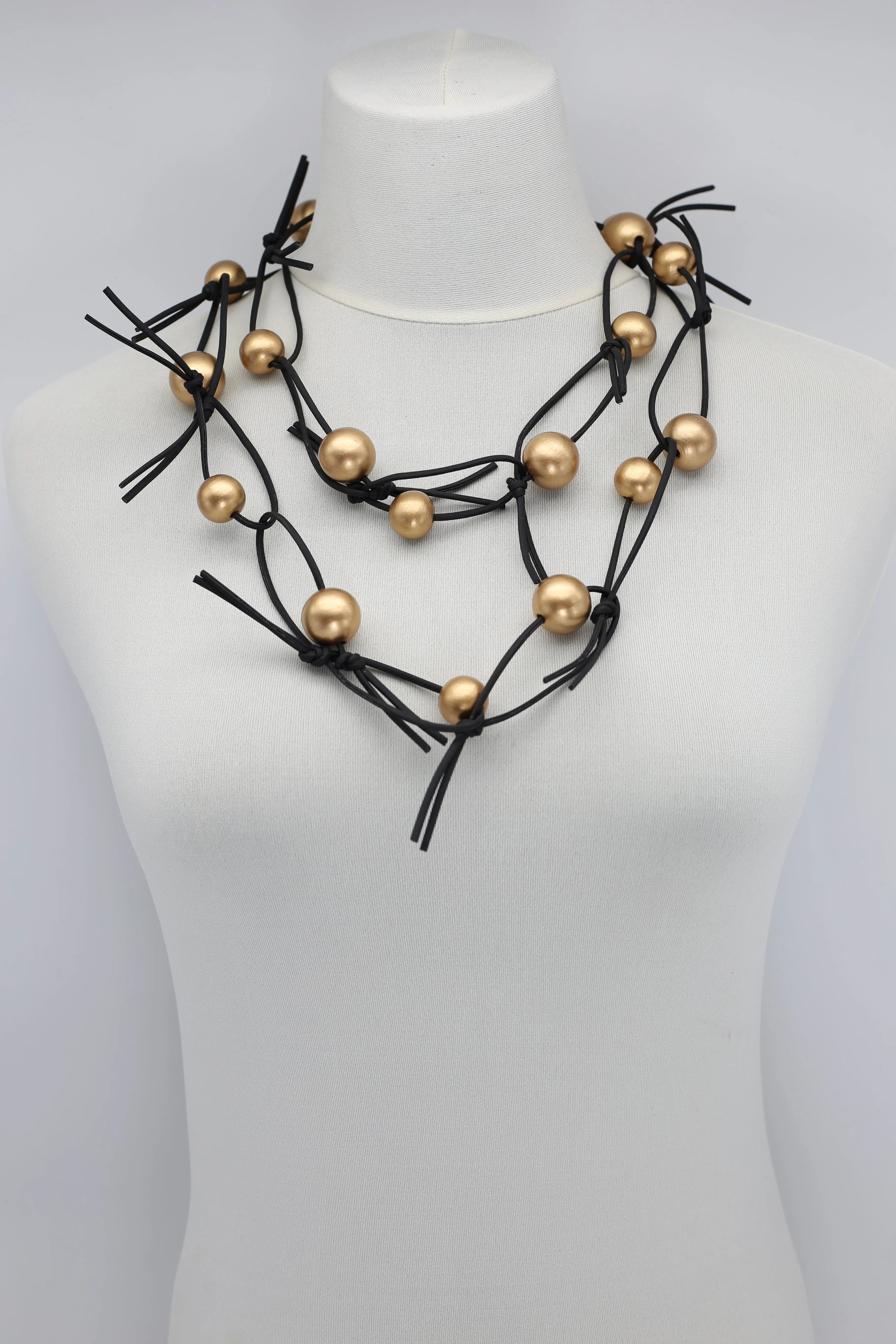 Round Beads on Leatherette Chain Necklace