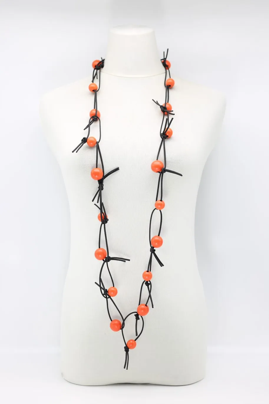 Round Beads on Leatherette Chain Necklace