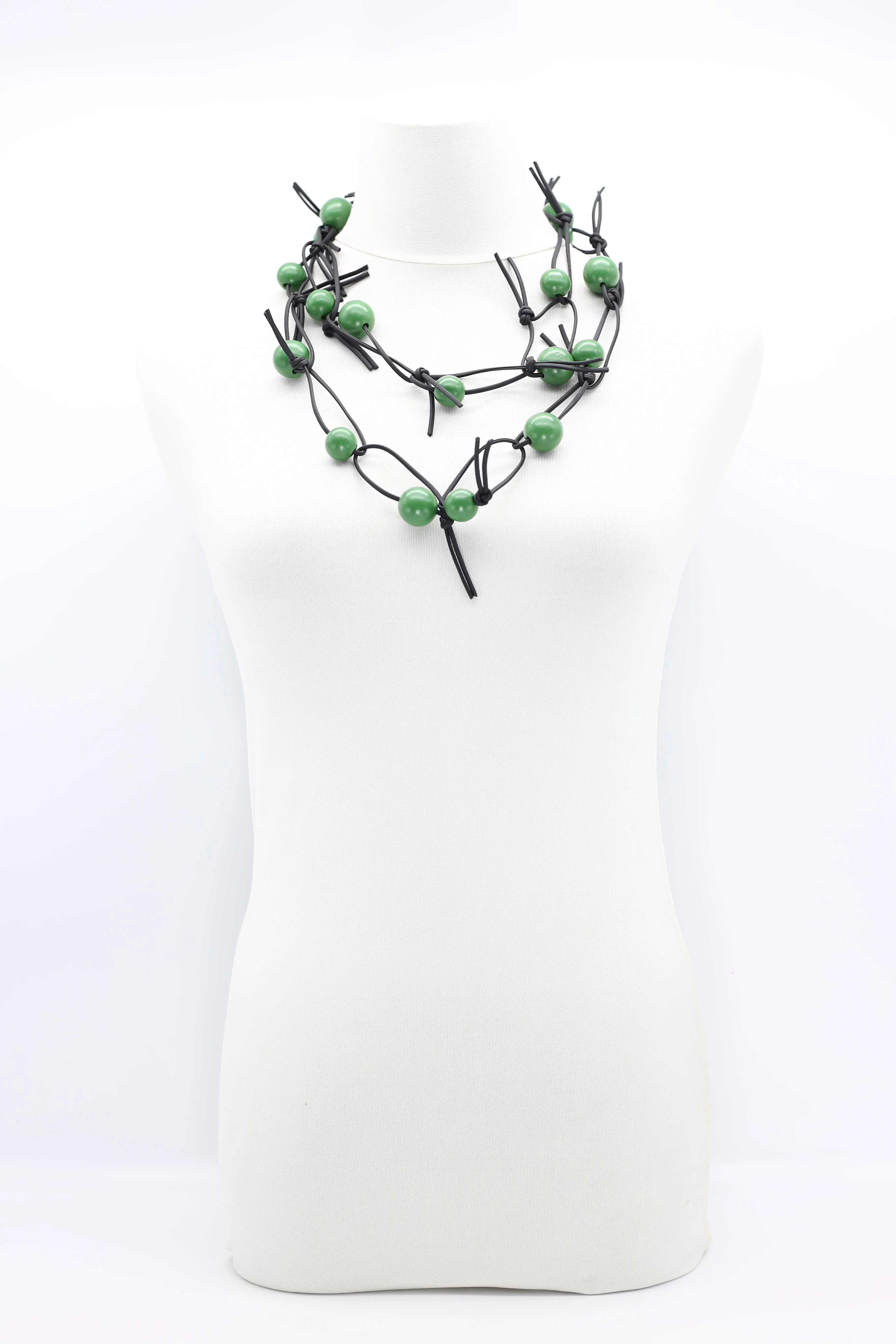 Round Beads on Leatherette Chain Necklace