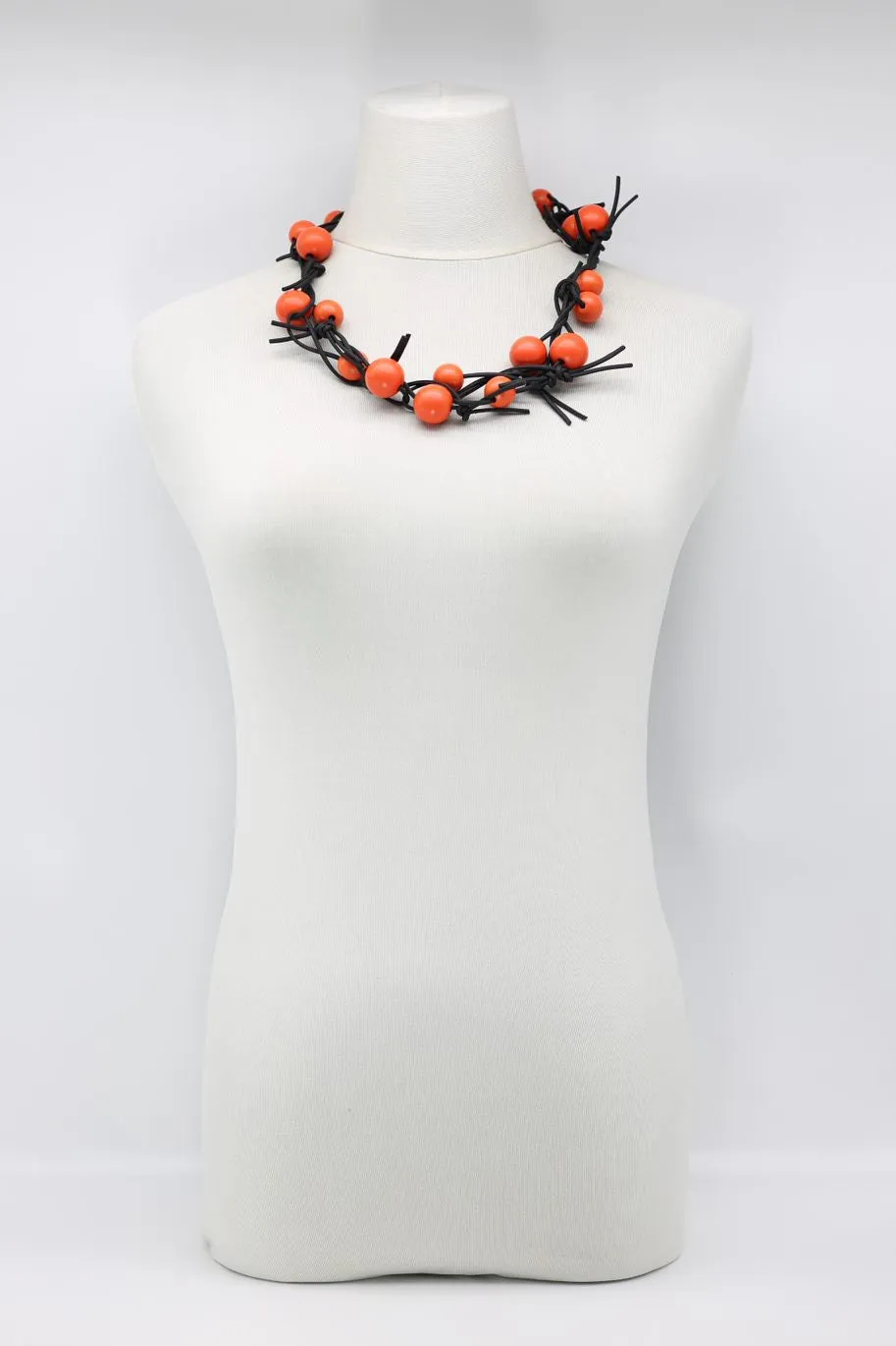 Round Beads on Leatherette Chain Necklace