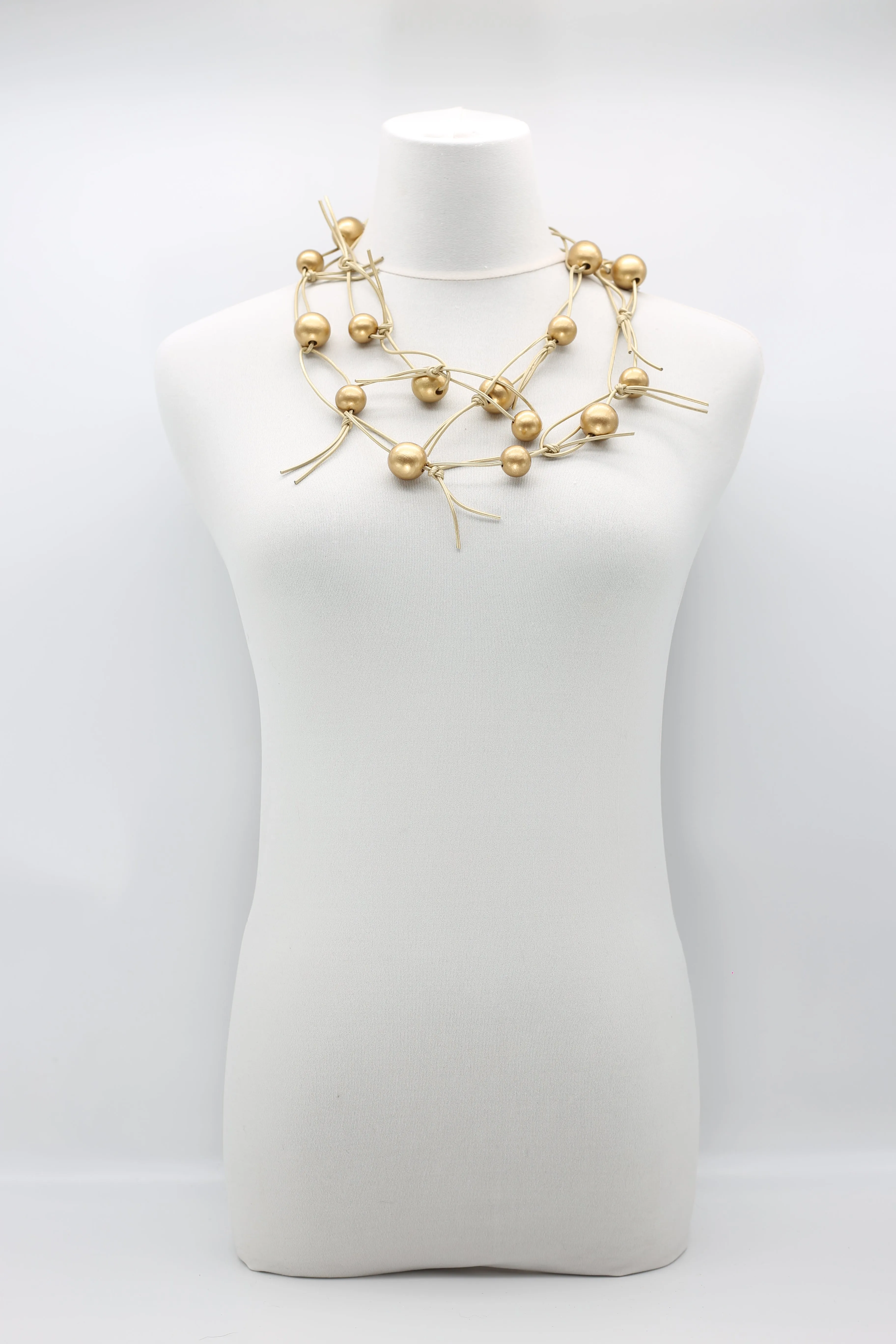 Round Beads on Leatherette Chain Necklace