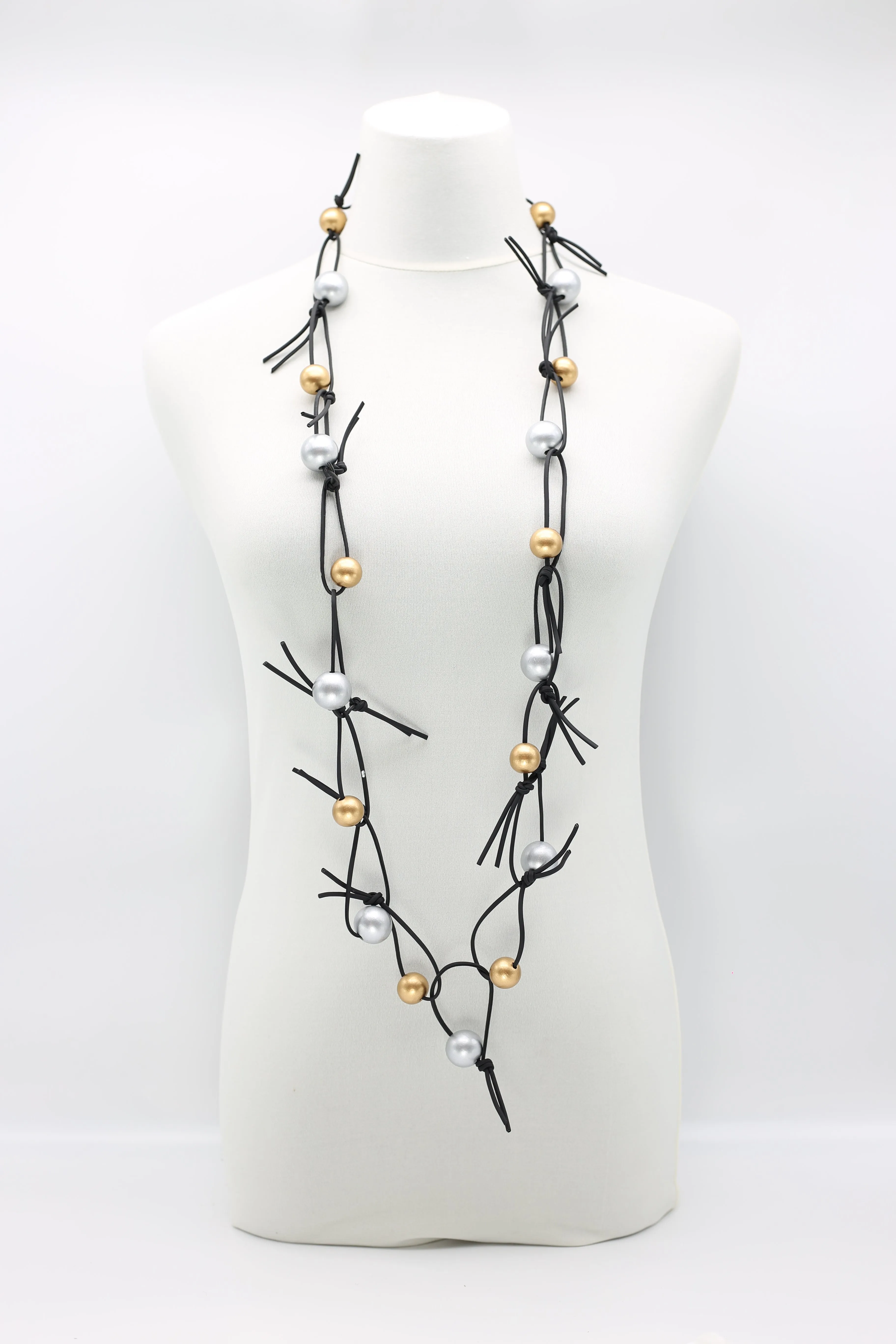 Round Beads on Leatherette Chain Necklace
