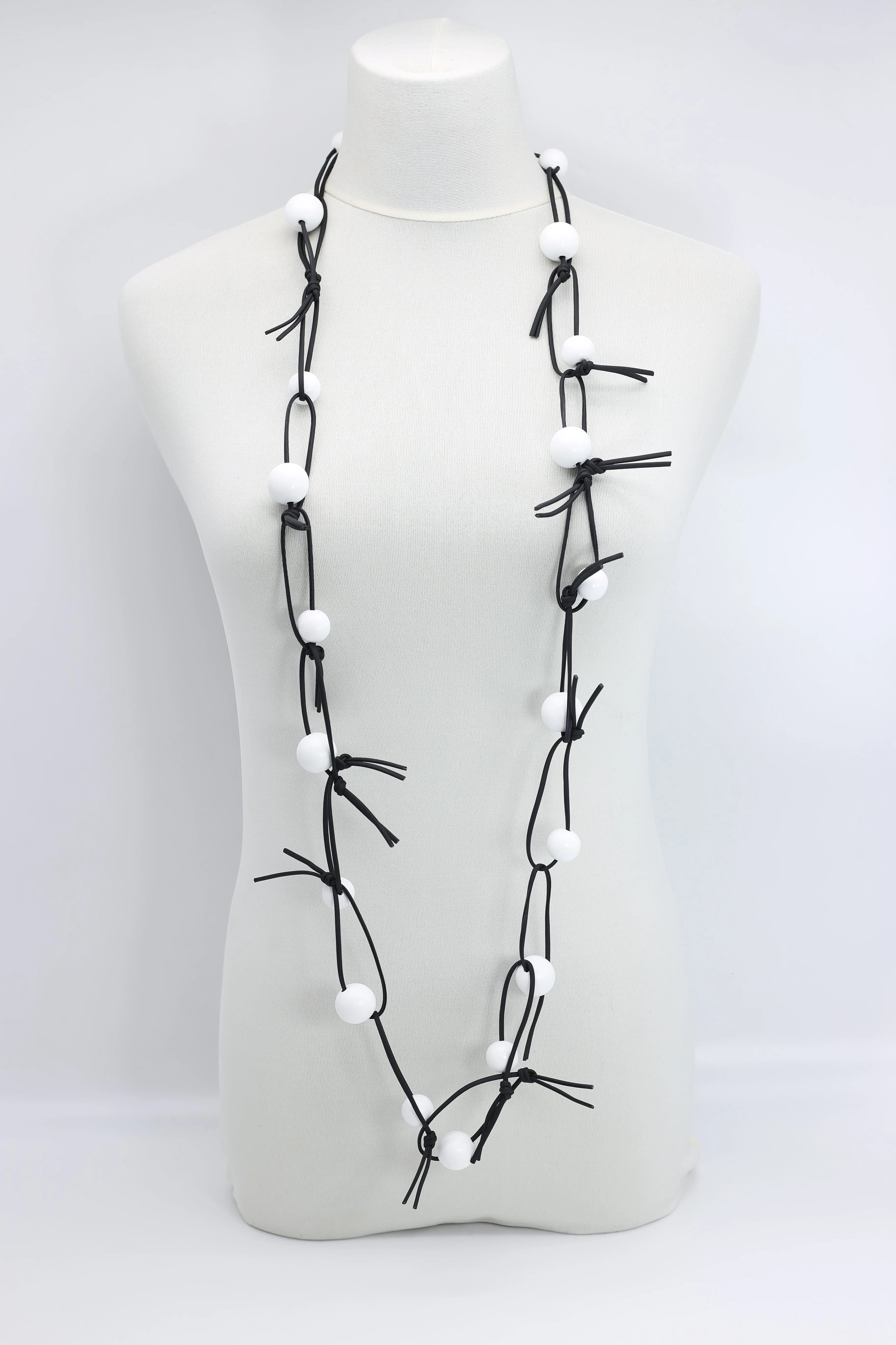 Round Beads on Leatherette Chain Necklace