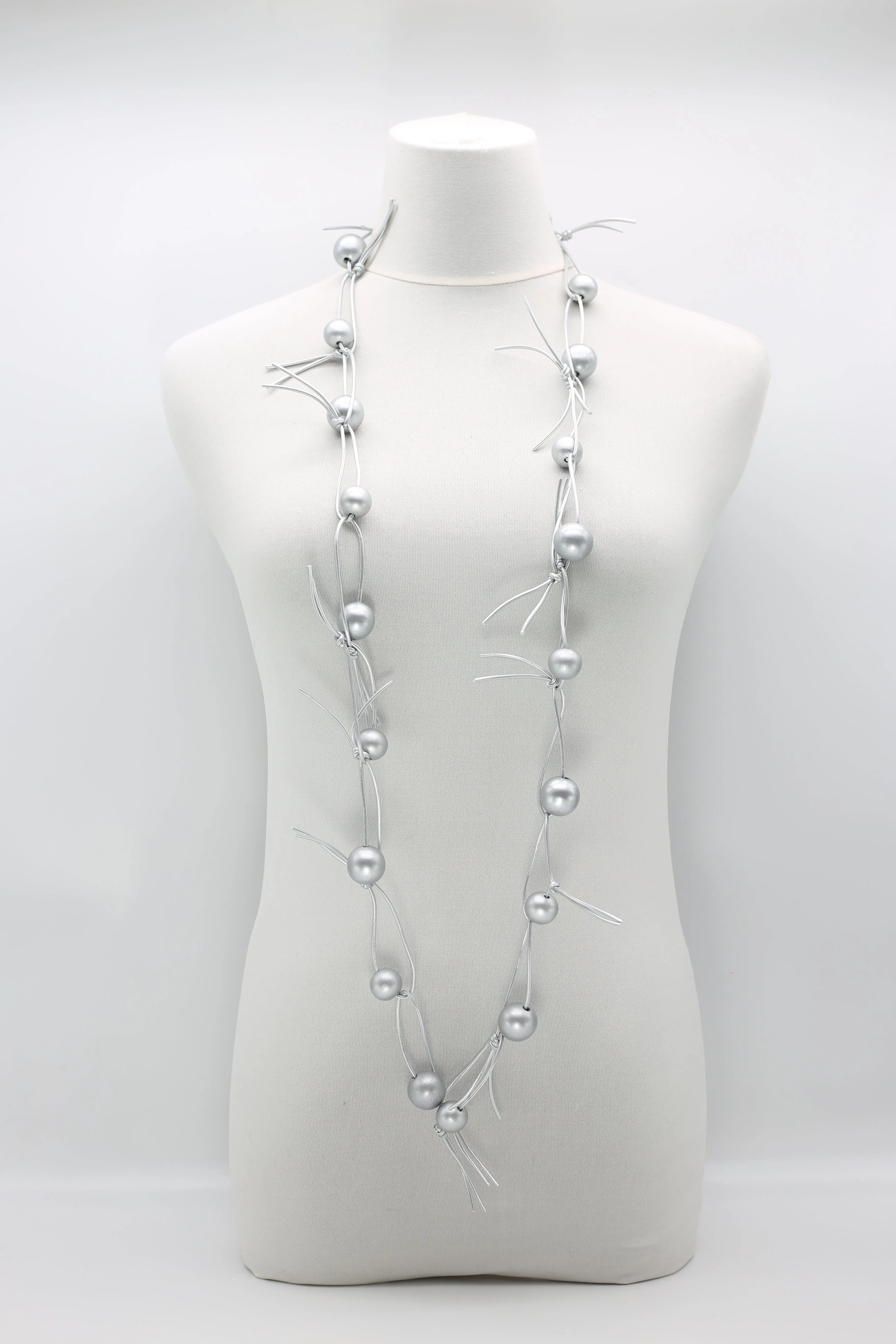Round Beads on Leatherette Chain Necklace