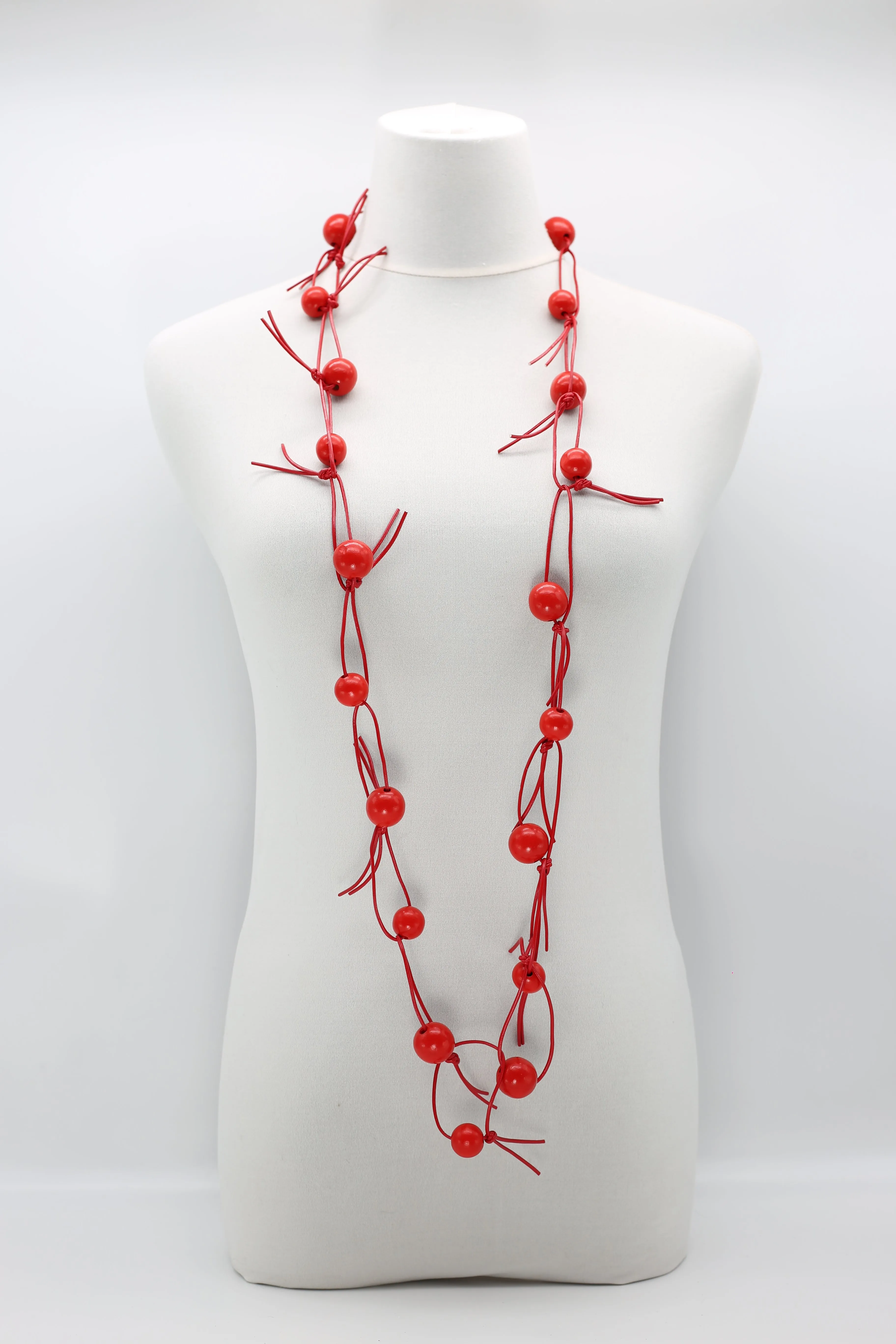 Round Beads on Leatherette Chain Necklace