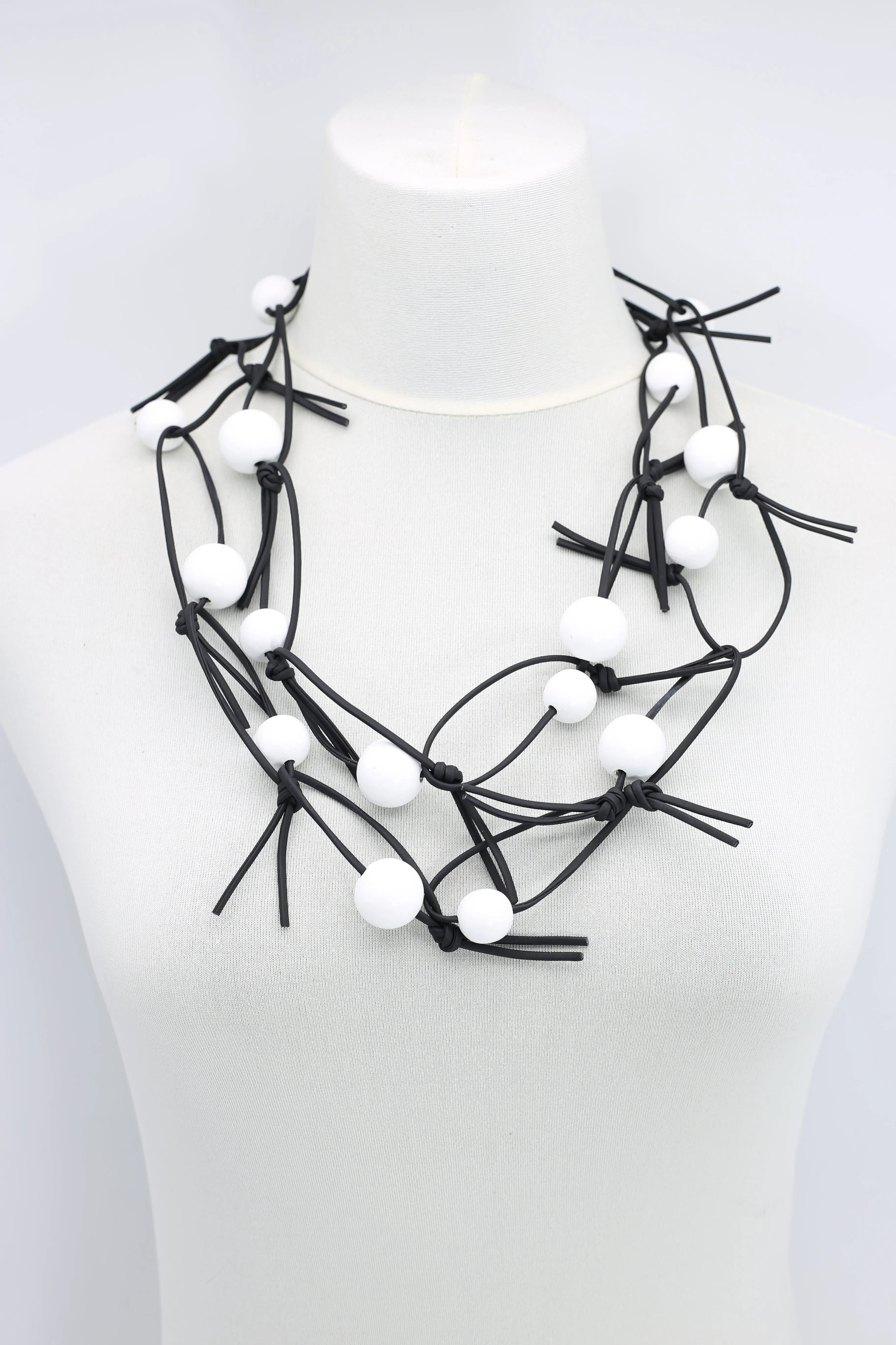 Round Beads on Leatherette Chain Necklace