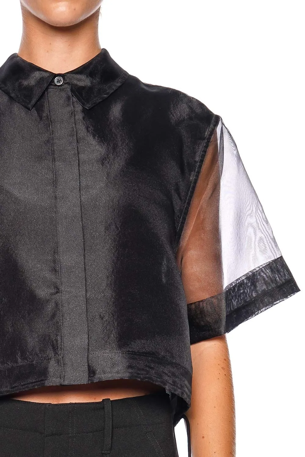 Ryett Sheer Drawstring Cropped Shirt