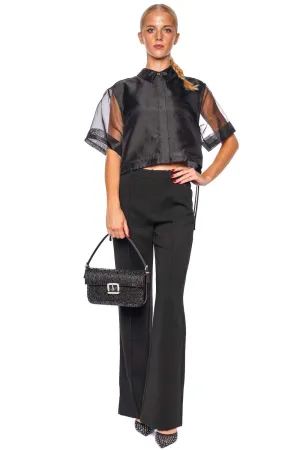 Ryett Sheer Drawstring Cropped Shirt