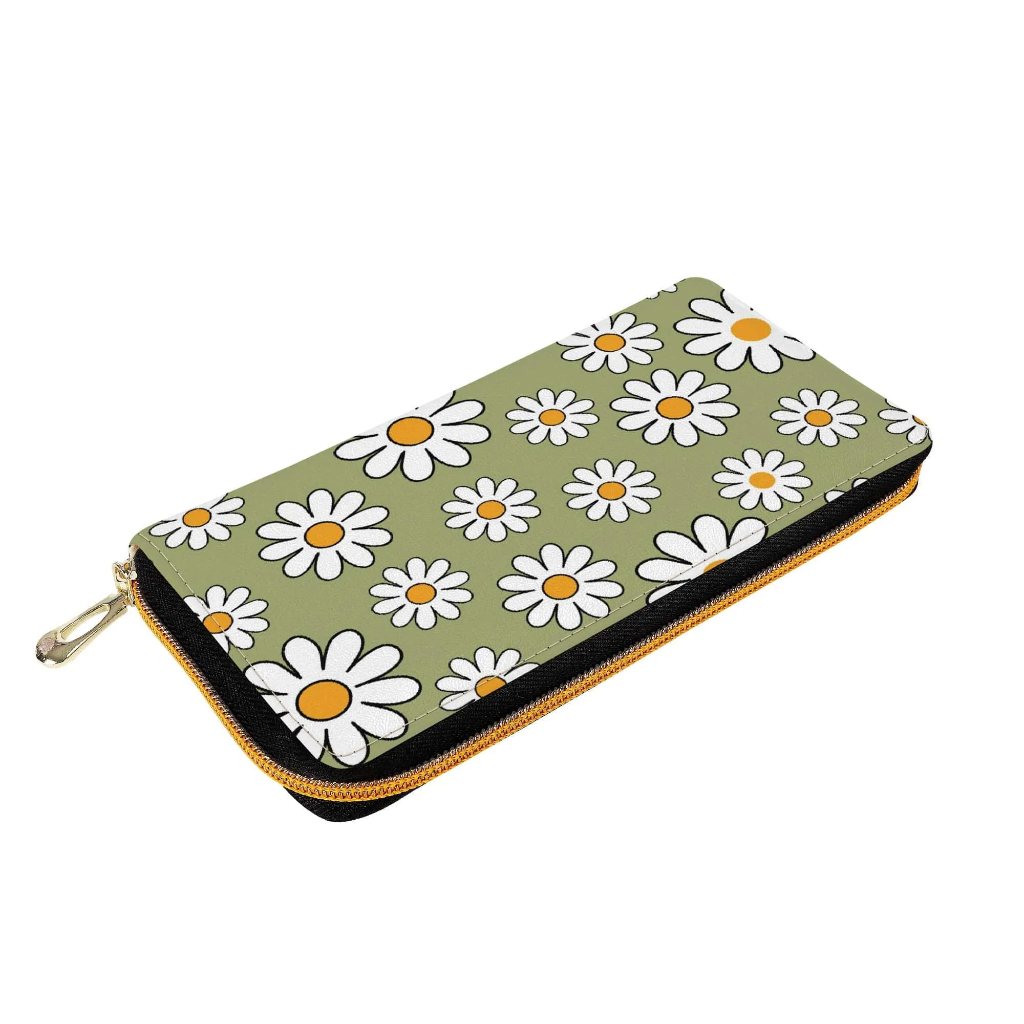 Sage Green Daisy Zip-Around Wallet