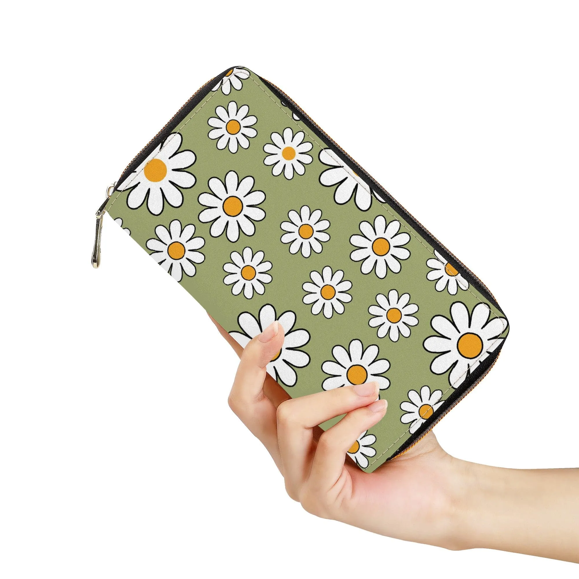 Sage Green Daisy Zip-Around Wallet