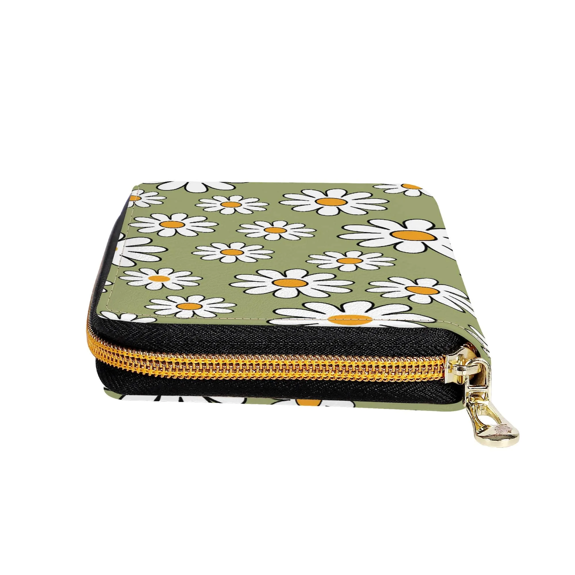 Sage Green Daisy Zip-Around Wallet