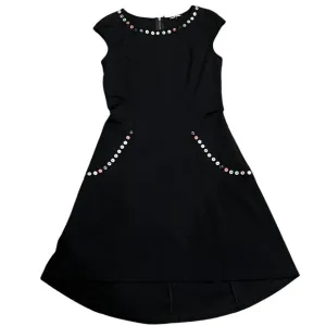 Samuel Dong Ponte Black Cap Sleeve Dress, Button Detail, S