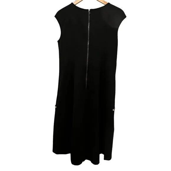 Samuel Dong Ponte Black Cap Sleeve Dress, Button Detail, S