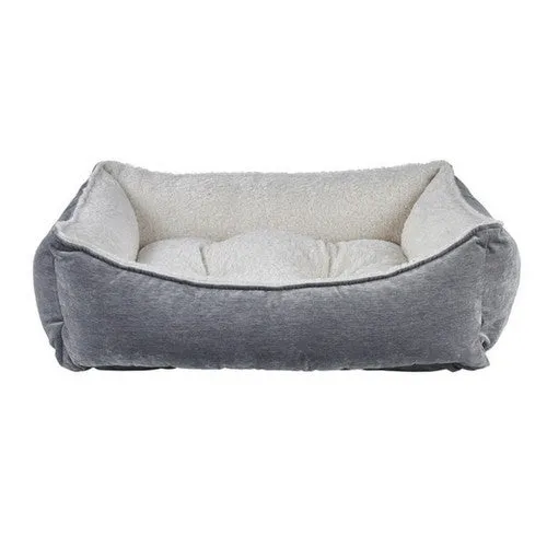 Scoop Bolstered Dog Bed — MicroVelvet Pumice/ Faux Sheepskin Ivory