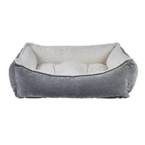 Scoop Bolstered Dog Bed — MicroVelvet Pumice/ Faux Sheepskin Ivory