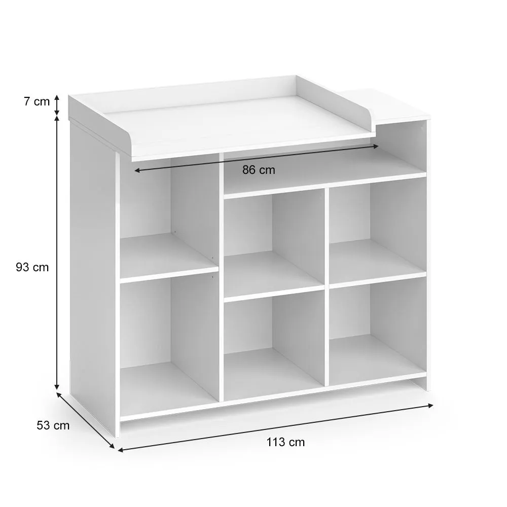 Scratch Resistant Baby Changing Unit | 7 Storage Pockets | High Quality Modern Design | 113 x 100 x 53cm | White