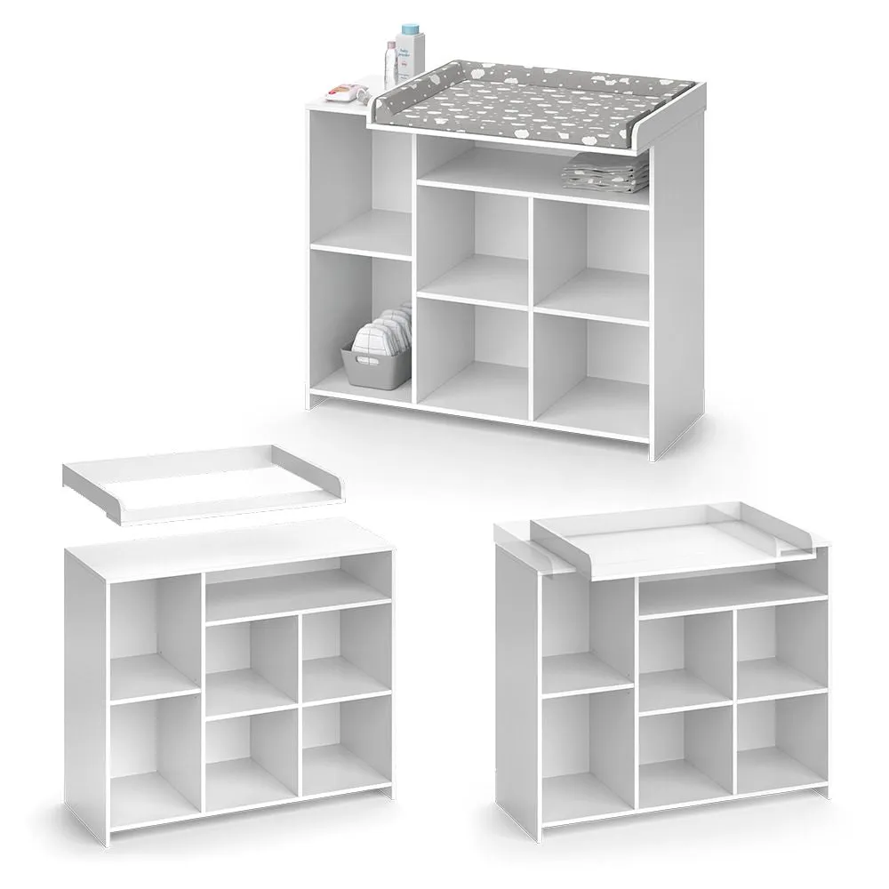 Scratch Resistant Baby Changing Unit | 7 Storage Pockets | High Quality Modern Design | 113 x 100 x 53cm | White