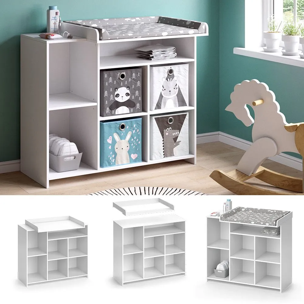 Scratch Resistant Baby Changing Unit | 7 Storage Pockets | High Quality Modern Design | 113 x 100 x 53cm | White