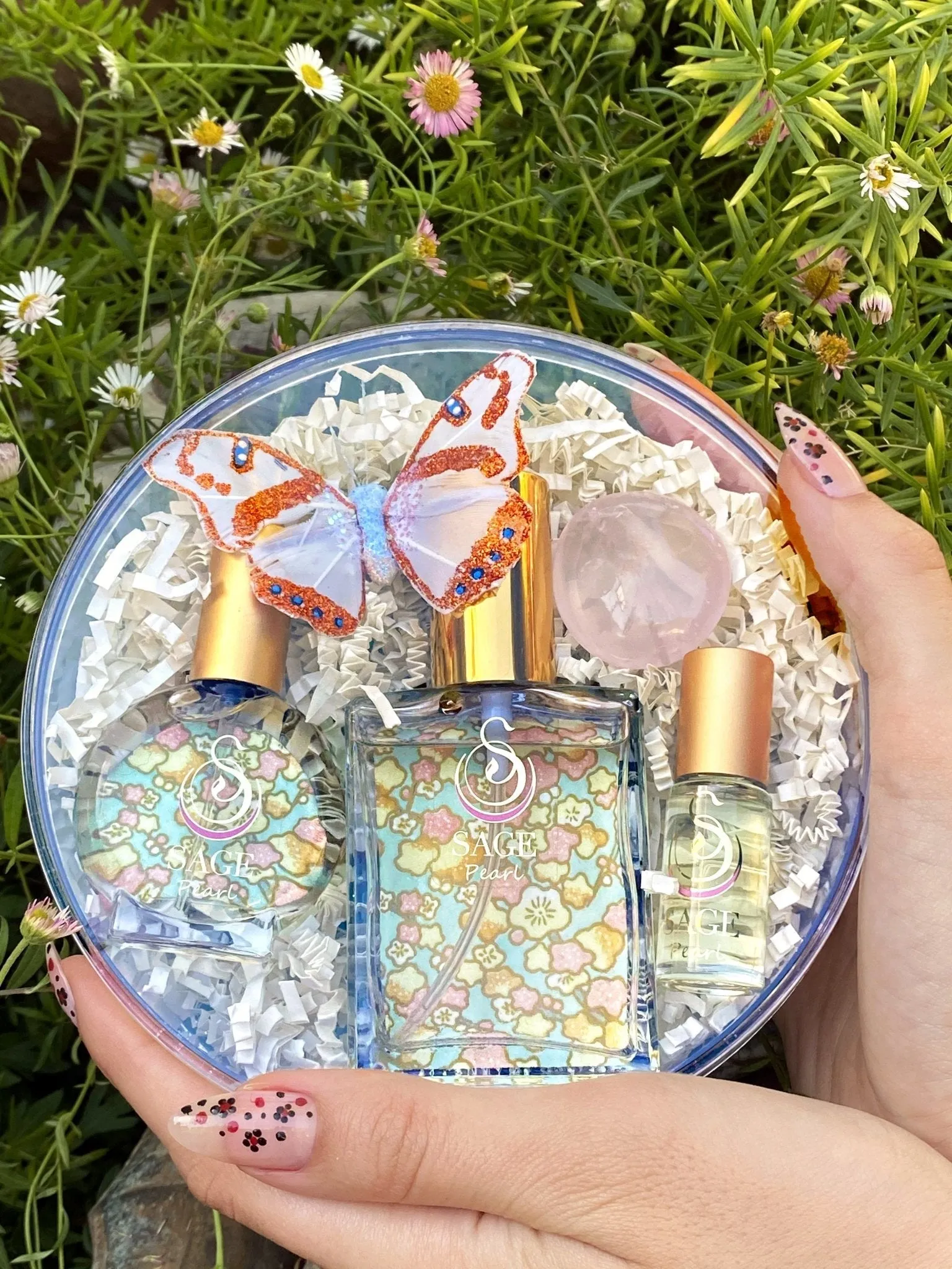 Secret Garden OBSESSION Gift Set ~ 1/8 oz Perfume Oil Concentrate Roll-On, 2 oz Organic Eau de Toilette, and 1/2 oz Organic Eau de Toilette Mini with Gemstone