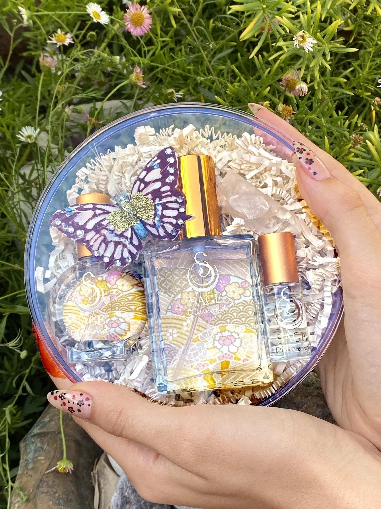 Secret Garden OBSESSION Gift Set ~ 1/8 oz Perfume Oil Concentrate Roll-On, 2 oz Organic Eau de Toilette, and 1/2 oz Organic Eau de Toilette Mini with Gemstone