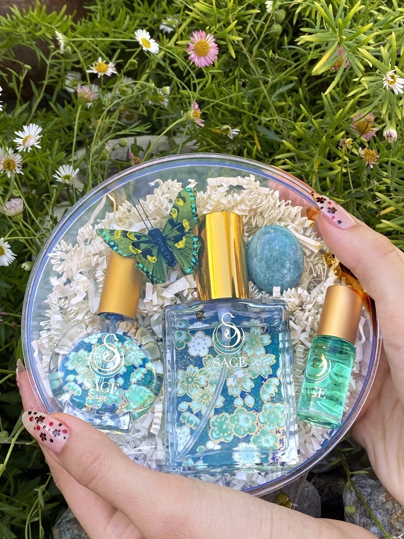 Secret Garden OBSESSION Gift Set ~ 1/8 oz Perfume Oil Concentrate Roll-On, 2 oz Organic Eau de Toilette, and 1/2 oz Organic Eau de Toilette Mini with Gemstone