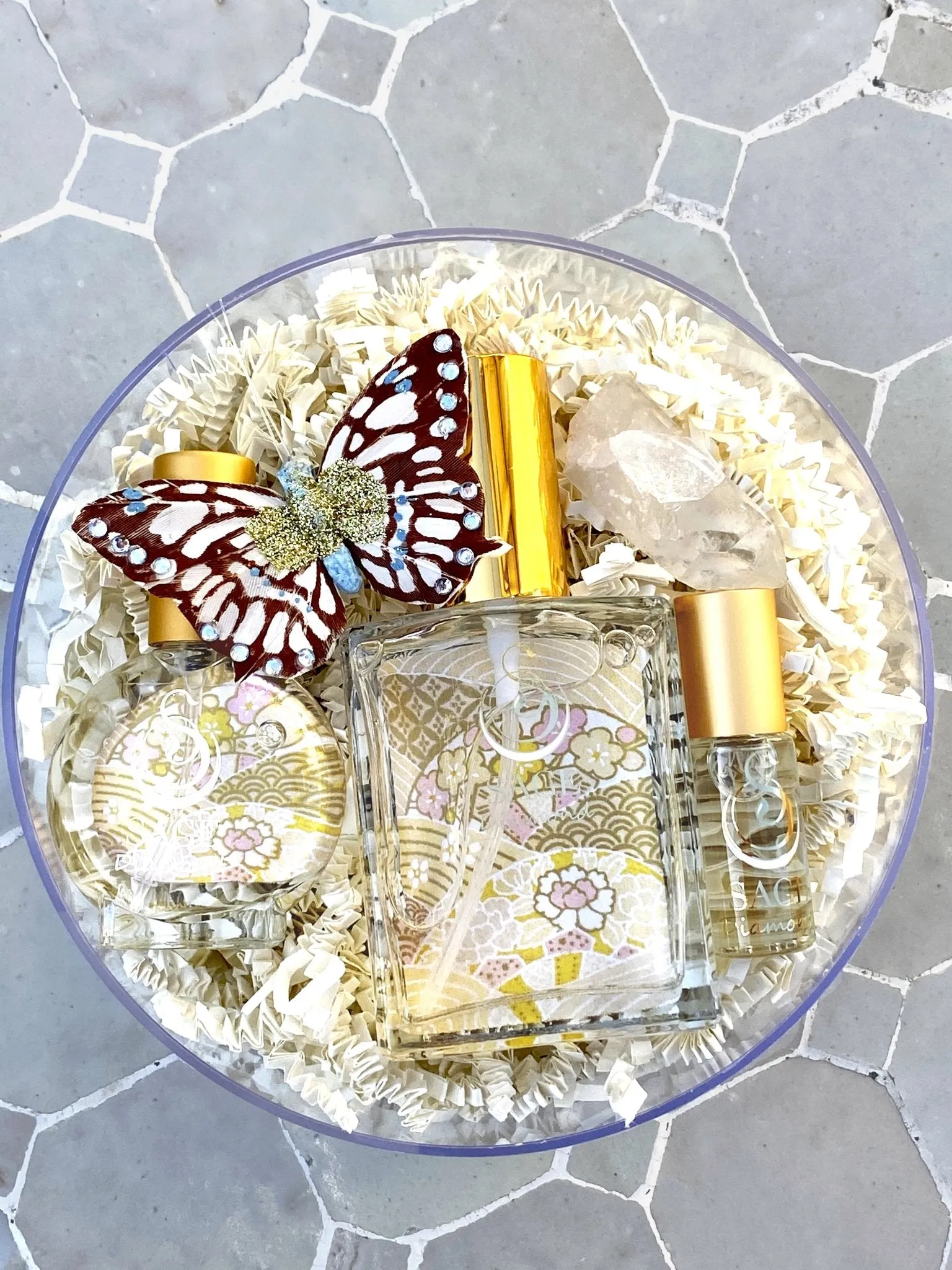 Secret Garden OBSESSION Gift Set ~ 1/8 oz Perfume Oil Concentrate Roll-On, 2 oz Organic Eau de Toilette, and 1/2 oz Organic Eau de Toilette Mini with Gemstone