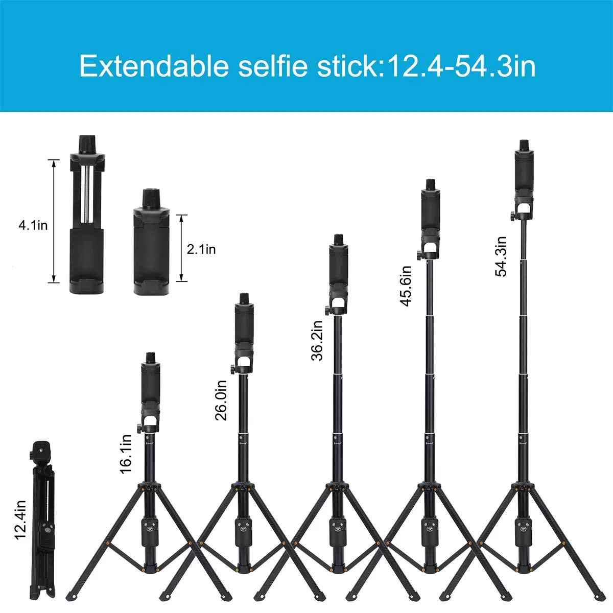 Selfie Stick Tripod Extendable Camera Tripod for Cellphone Wireless Remote for Apple & Android iPhone 8 X Plus Samsung Galaxy S9 Note8 black