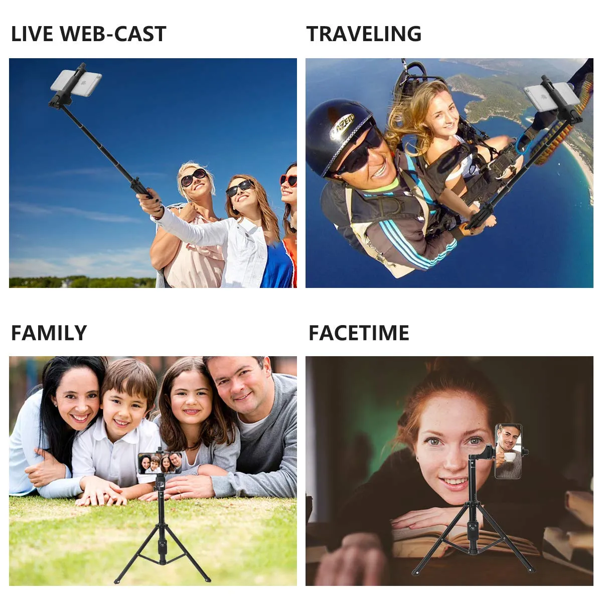 Selfie Stick Tripod Extendable Camera Tripod for Cellphone Wireless Remote for Apple & Android iPhone 8 X Plus Samsung Galaxy S9 Note8 black