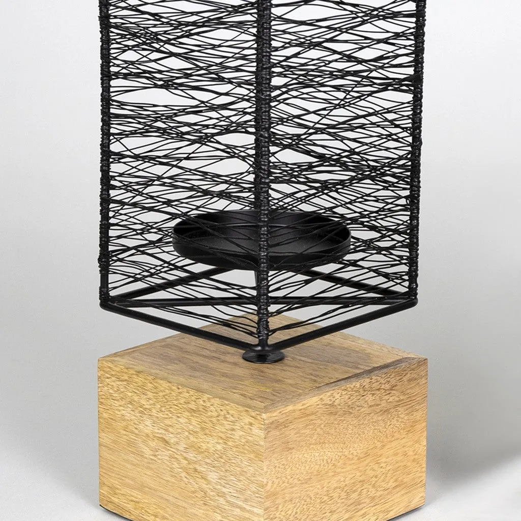 Set of Two Contemporary Wood and Metal Candle Holders