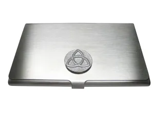 Silver Toned Circular Celtic Trinity Knot Business Card Holder