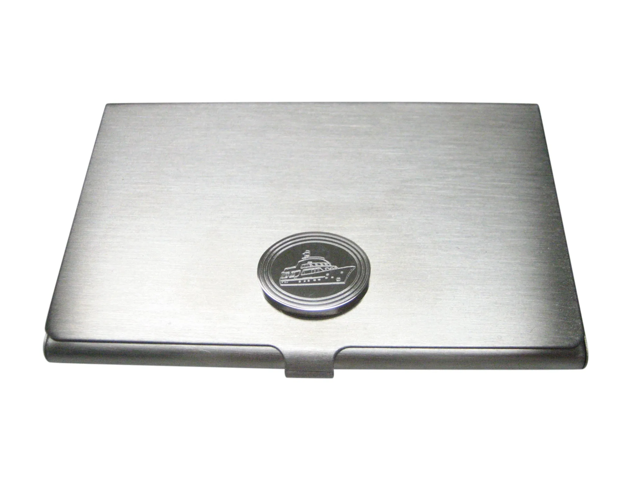 Silver Toned Etched Oval Boat Business Card Holder