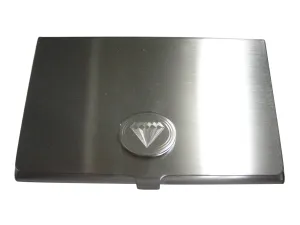 Silver Toned Etched Oval Diamond Image Business Card Holder