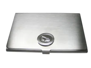 Silver Toned Etched Oval Excavator Business Card Holder