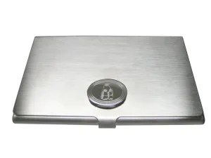 Silver Toned Etched Oval Family of Penguin Birds Business Card Holder
