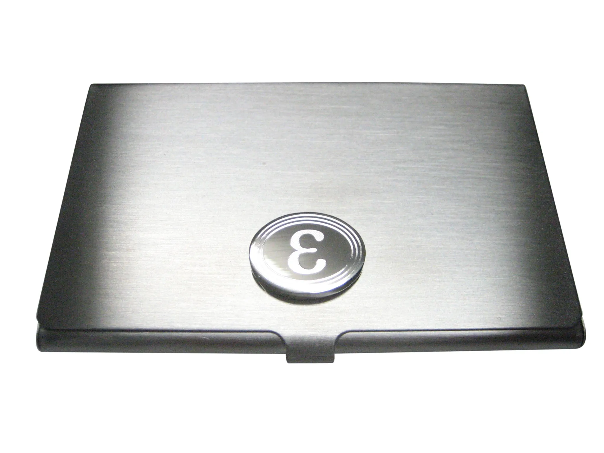 Silver Toned Etched Oval Greek Letter Epsilon Business Card Holder