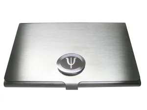 Silver Toned Etched Oval Greek Letter Psi Pendant Business Card Holder