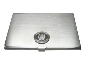 Silver Toned Etched Oval Maned Horse and Horse Shoe Business Card Holder