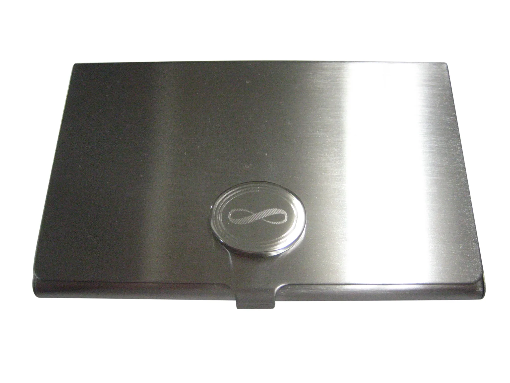 Silver Toned Etched Oval Mathematical Infinity Google Googol Symbol Business Card Holder