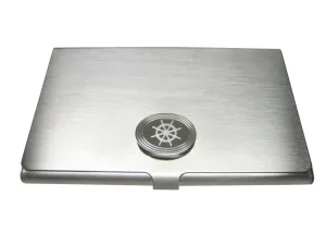 Silver Toned Etched Oval Nautical Helm Business Card Holder