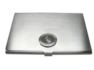 Silver Toned Etched Oval Pelican Bird Business Card Holder