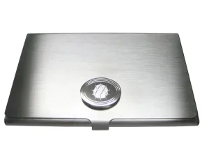 Silver Toned Etched Oval Polyhedral Virus Business Card Holder