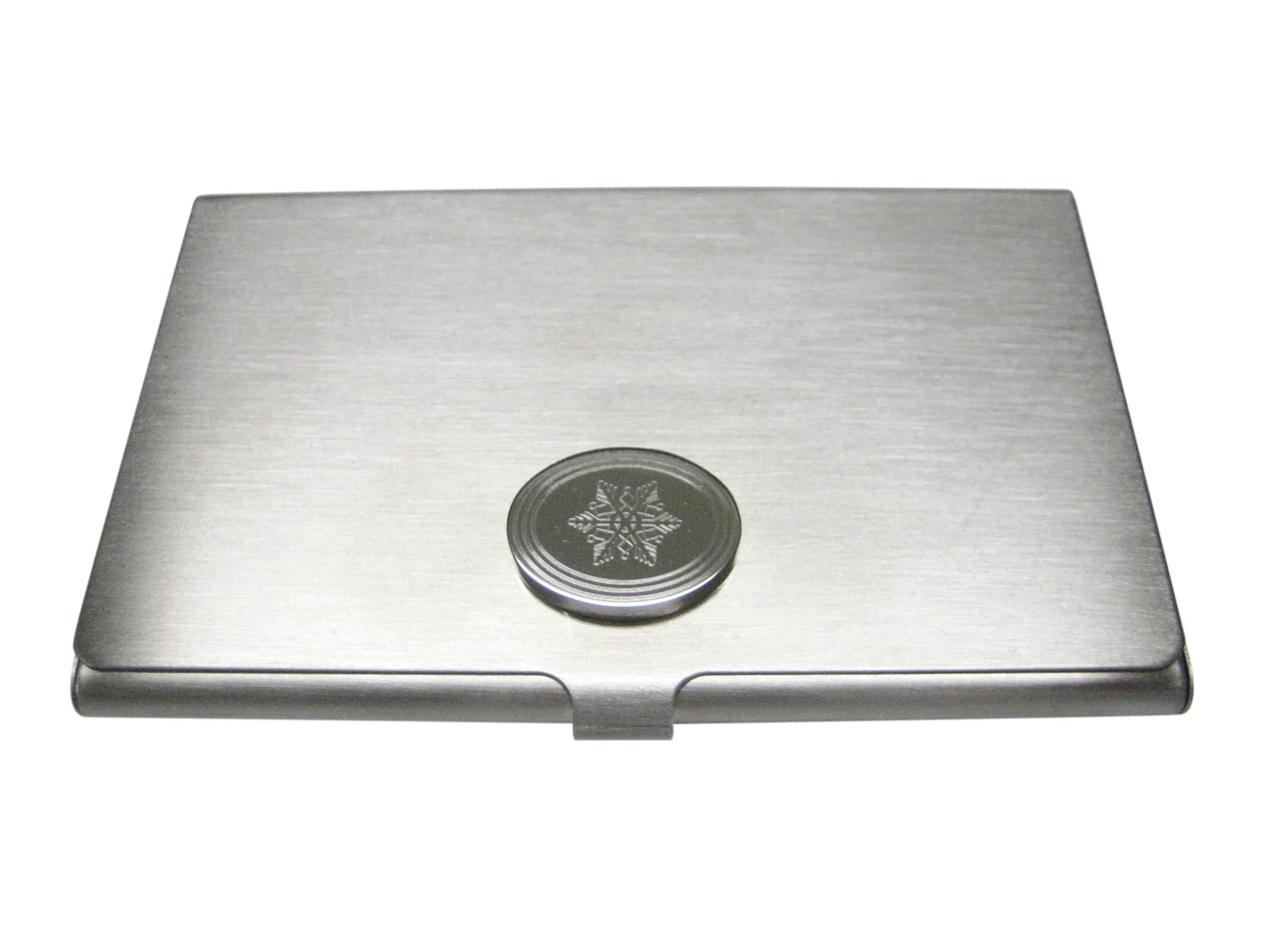 Silver Toned Etched Oval Snowflake Business Card Holder