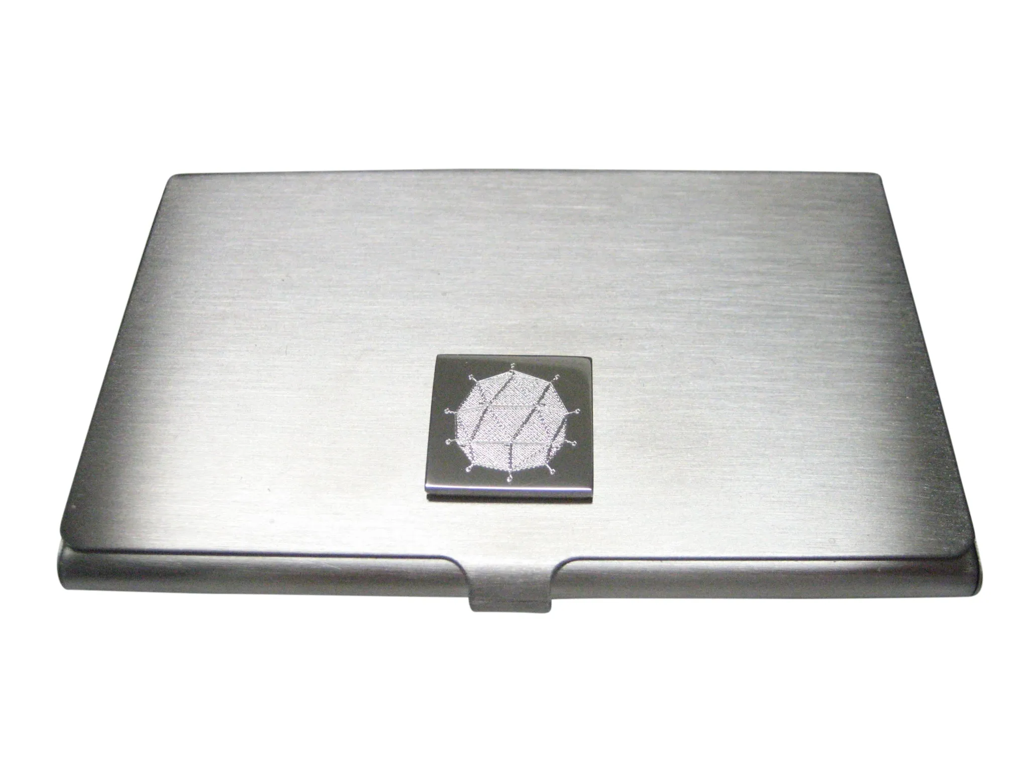 Silver Toned Etched Polyhedral Virus Business Card Holder