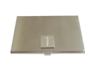 Silver Toned Etched Religious Crucifix Cross Business Card Holder