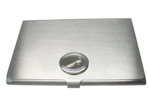 Silver Toned Oval Etched Peacock Bird Business Card Holder